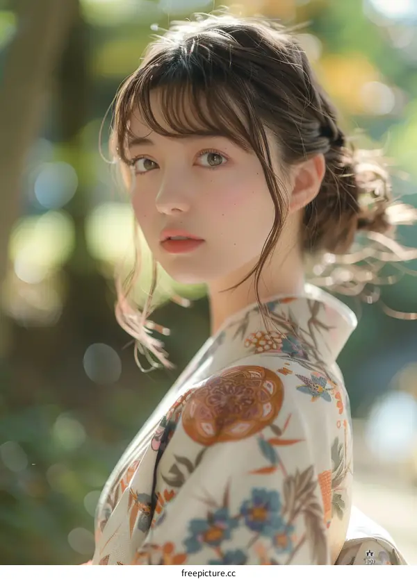Asian Woman in Traditional Japanese Kimono