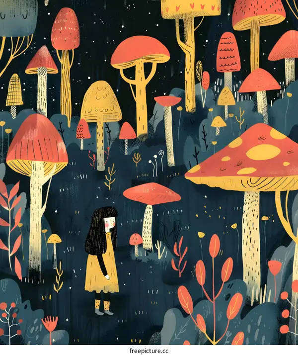 Little Girl In A Mushroom Forest