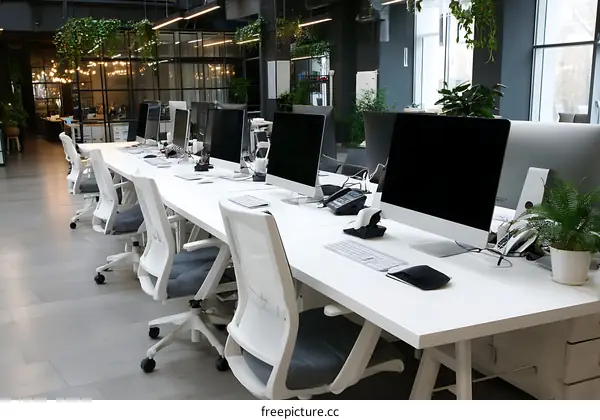 Modern Open Office Space with White Desks