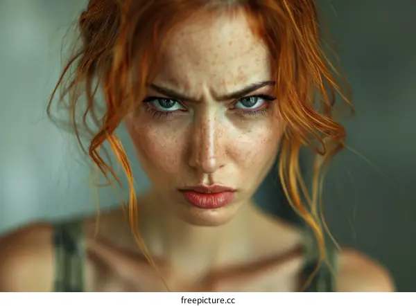 Close-up Portrait of a Woman with Intense Expression