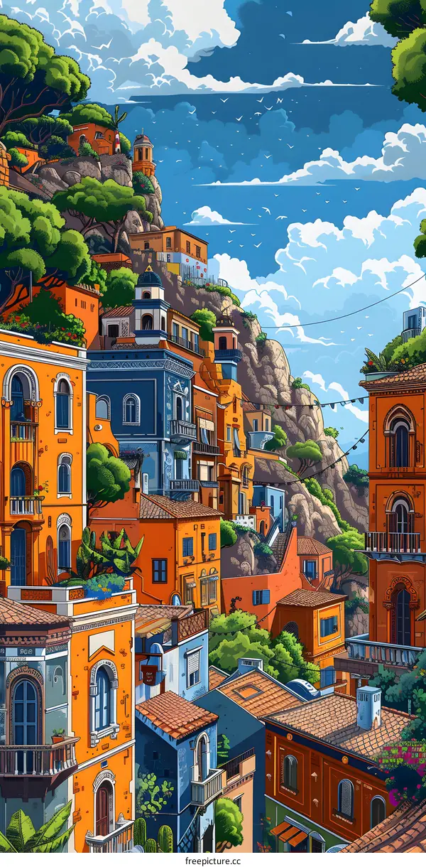 Colorful buildings on a hillside