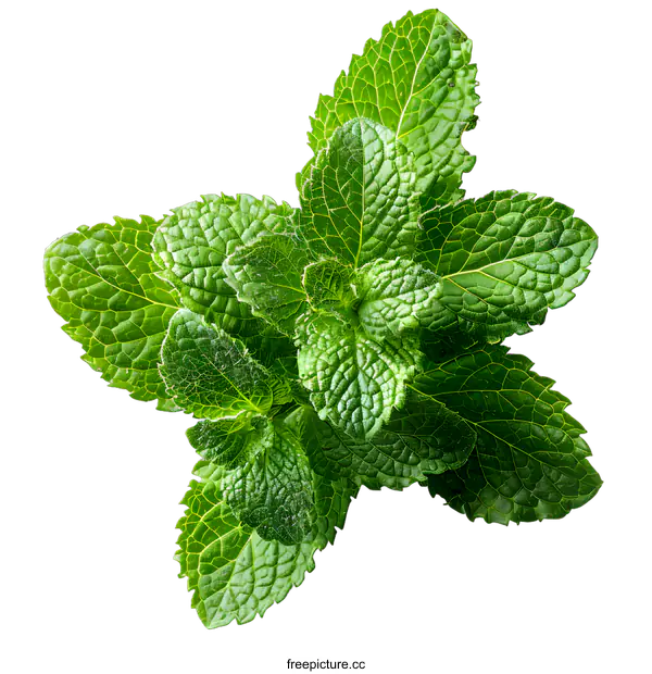 [Transparent Background PNG]Fresh Green Mint Leaves on White Background