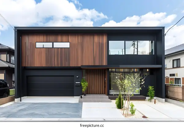 Modern House With Wooden Siding and Black Accents
