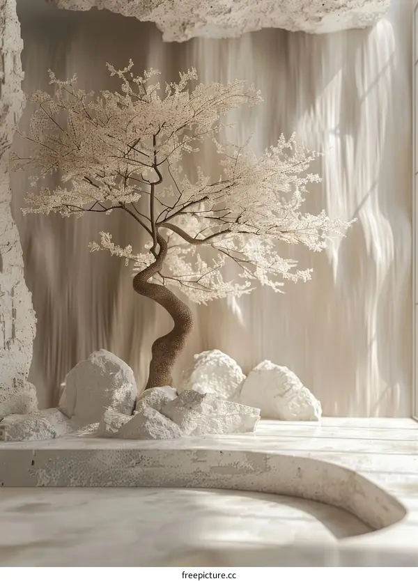 Minimalist Interior Design with a Decorated Tree