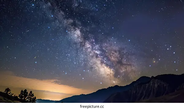 Starry Night Sky Over Mountain Landscape