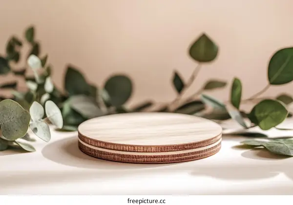Wooden Display Stand with Eucalyptus Branches