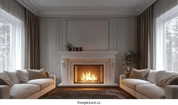Elegant Living Room with Fireplace and Classic Details