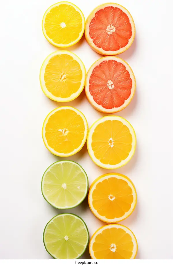 Various citrus fruits including orange, grapefruit, lemon and lime