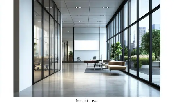 Modern Office Lobby with Large Windows