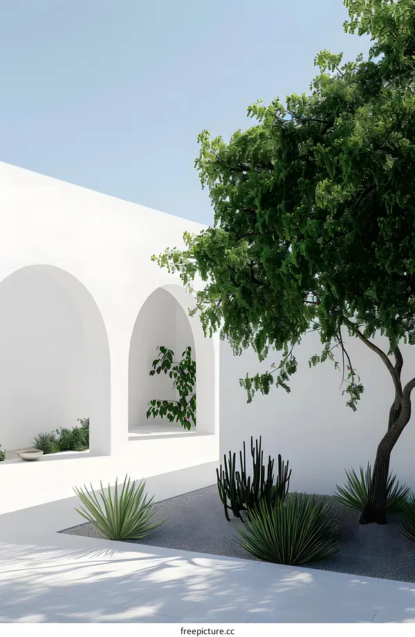 Minimalist White Architecture with Lush Greenery