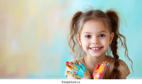 Little girl with painted hands