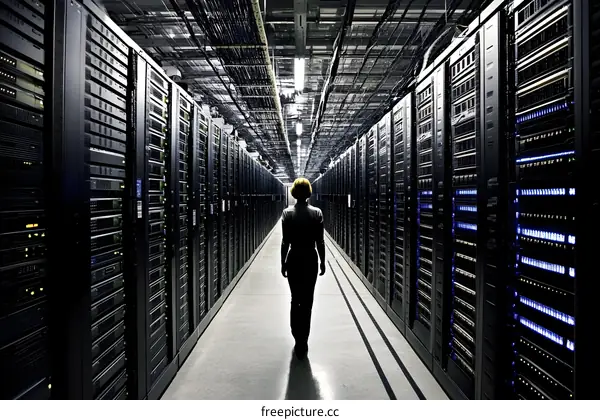Woman Walking in a Server Room