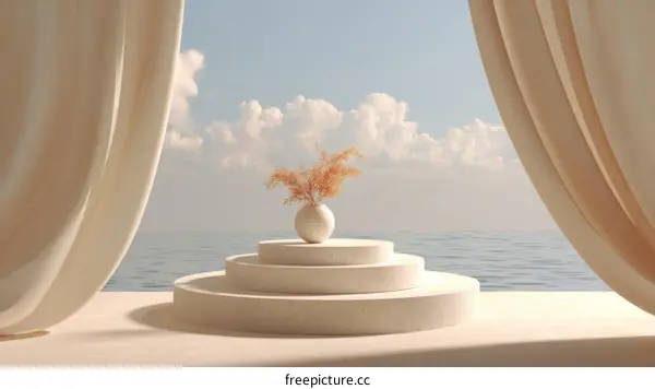 Coastal Aesthetic Minimalist Display with Drapes