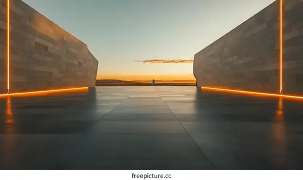 Futuristic Open Space with Orange Lighting