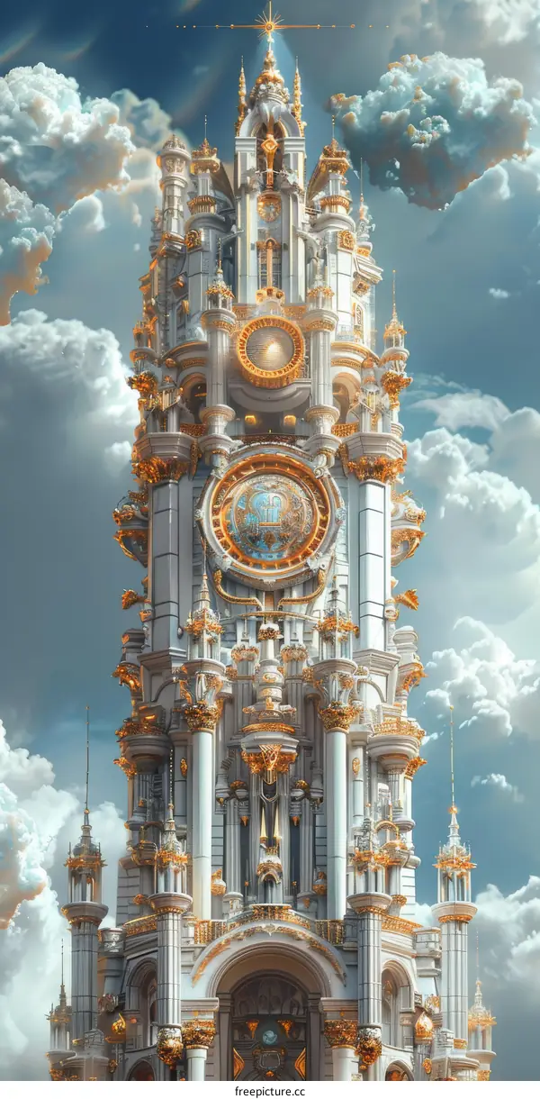 Ornate Gothic Clock Tower with Dramatic Clouds