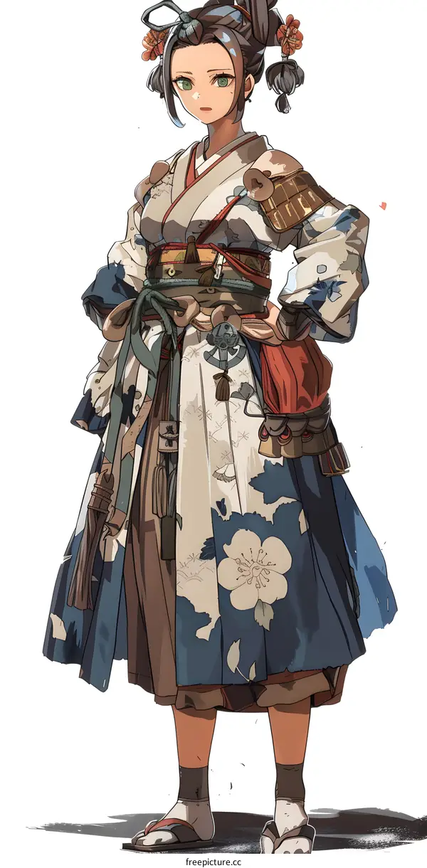 Woman Wearing Traditional Japanese Kimono Illustration