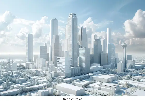 A Glimpse of the City's Skyline with Blue Sky