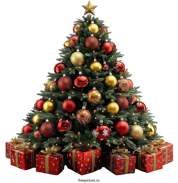 [Transparent Background PNG]Christmas Tree with Decorations and Gifts