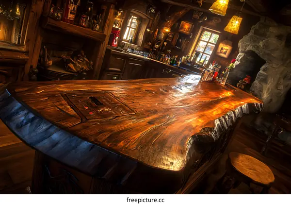 Rustic Wooden Bar Countertop Interior Design
