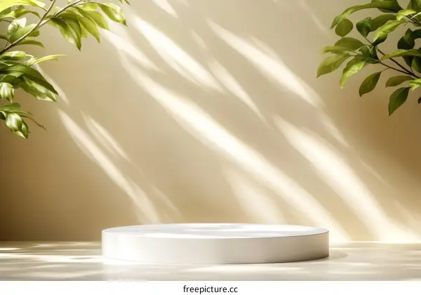 Minimalist Product Showcase with Sunlight and Plants