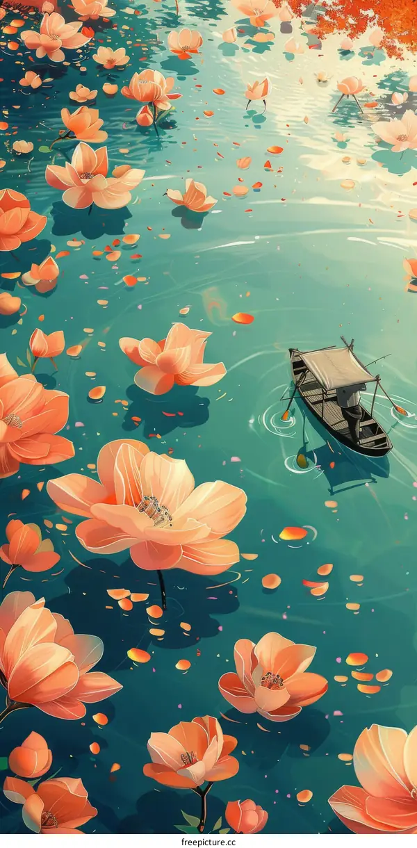 A Tranquil Boat Ride Amidst a Sea of Peach Blossoms