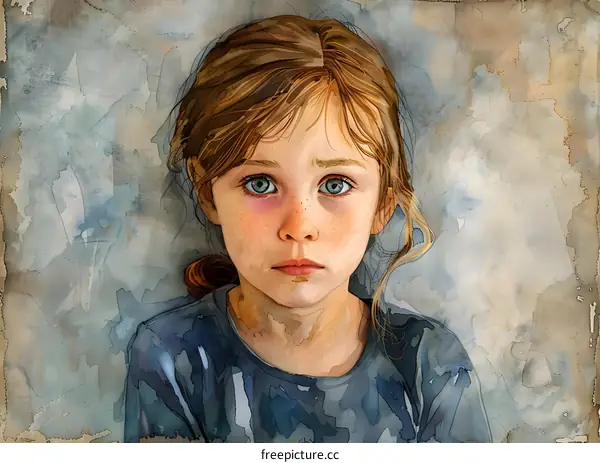 Portrait of a girl with brown hair and blue eyes