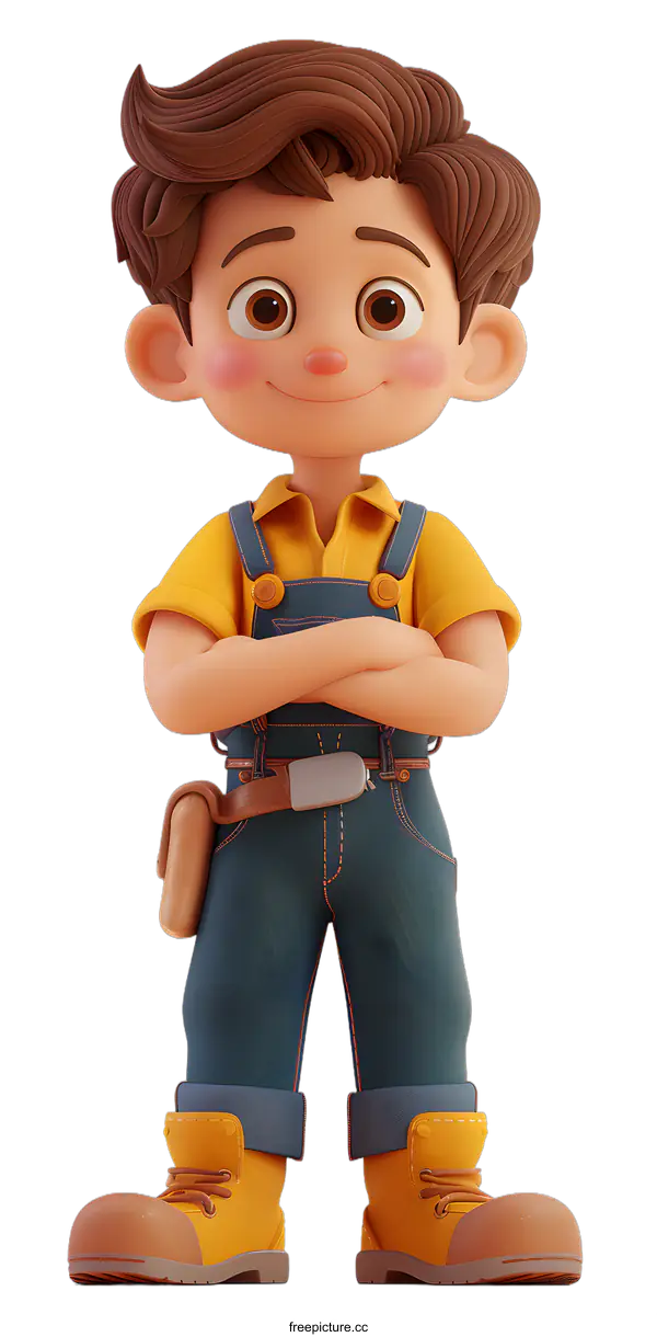 [Transparent Background PNG]Confident Cartoon Boy Ready to Work