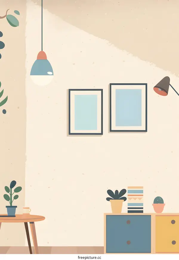 Minimalist Interior Design with Hanging Light and Plants