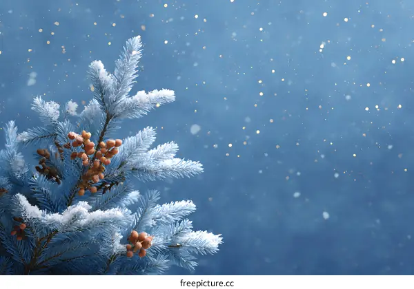 Winter Snow-Covered Fir Branch Festive Background
