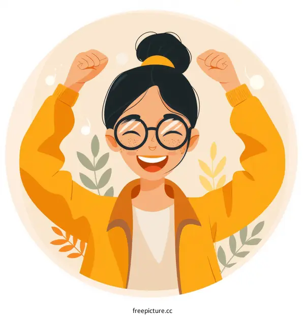 Illustration of a young woman celebrating