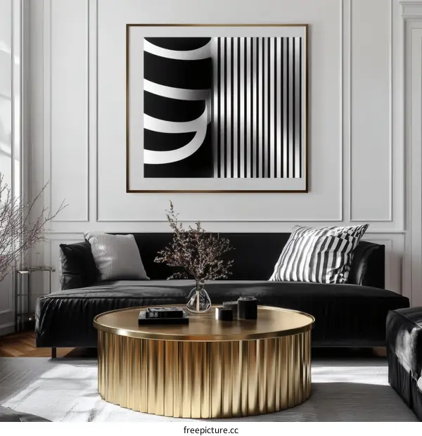 Modern Abstract Art Print with Black and White Geometric Shapes