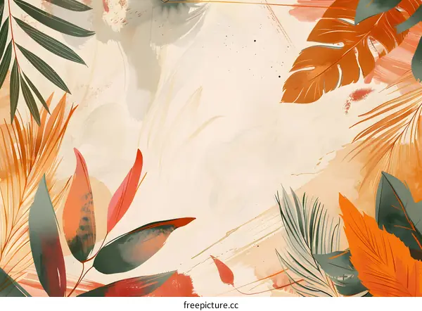 Watercolor Tropical Leaves Background