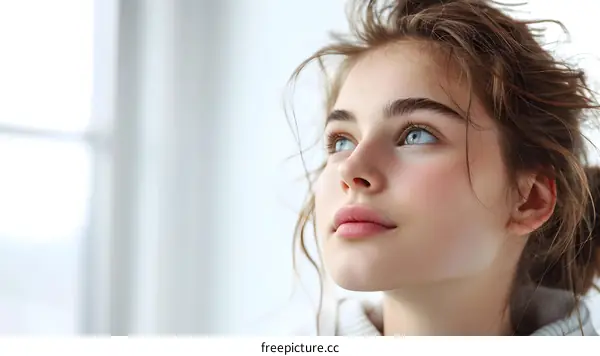 portrait of a beautiful young woman with blue eyes