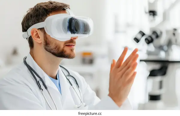 Doctor Using VR Headset in Medical Setting
