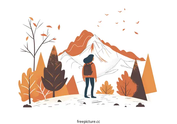 Woman Standing in Front of Mountain Landscape Illustration