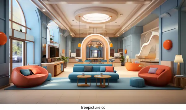 An illustration of a colorful and modern office space