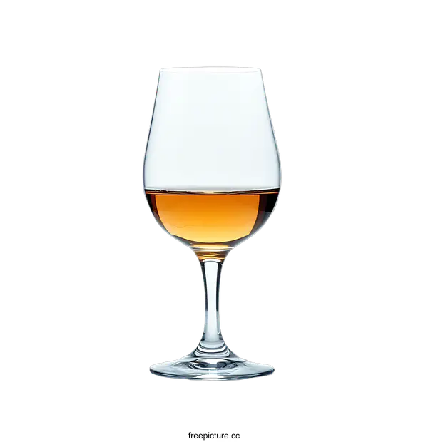 [Transparent Background PNG]Glass of amber liquid on black background
