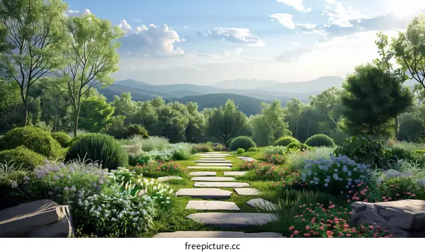 Blooming Path Through Mountain Vista
