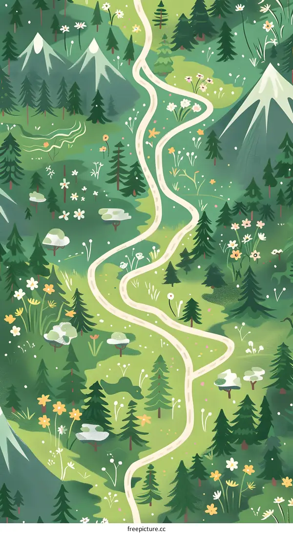 Green Landscape With Winding Road Illustration