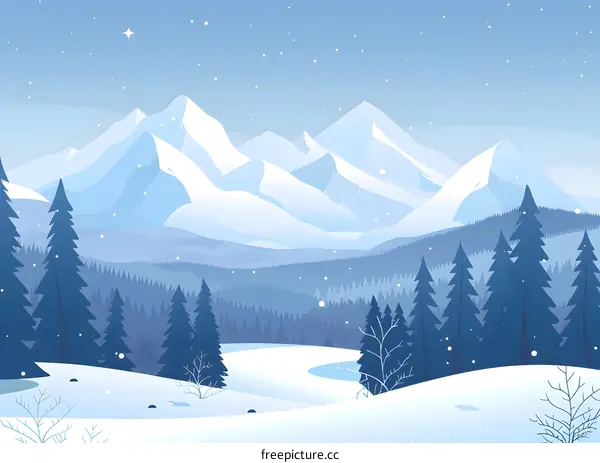 Winter Landscape with Mountains and Forest