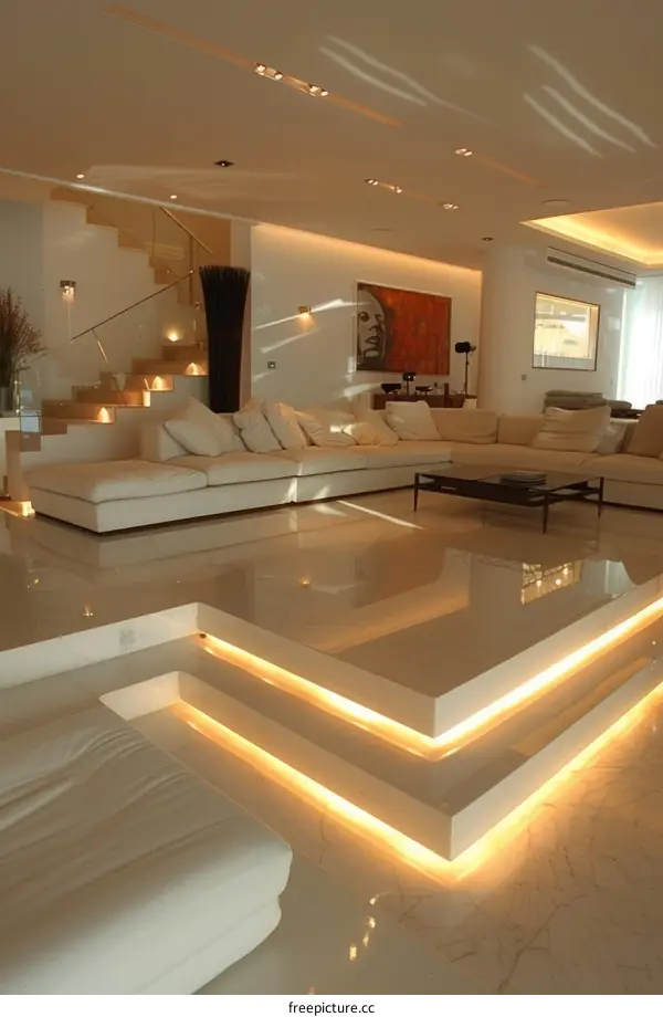 Modern minimalist bright white living room interior design