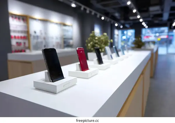 Mobile Phone Display in a Modern Retail Store
