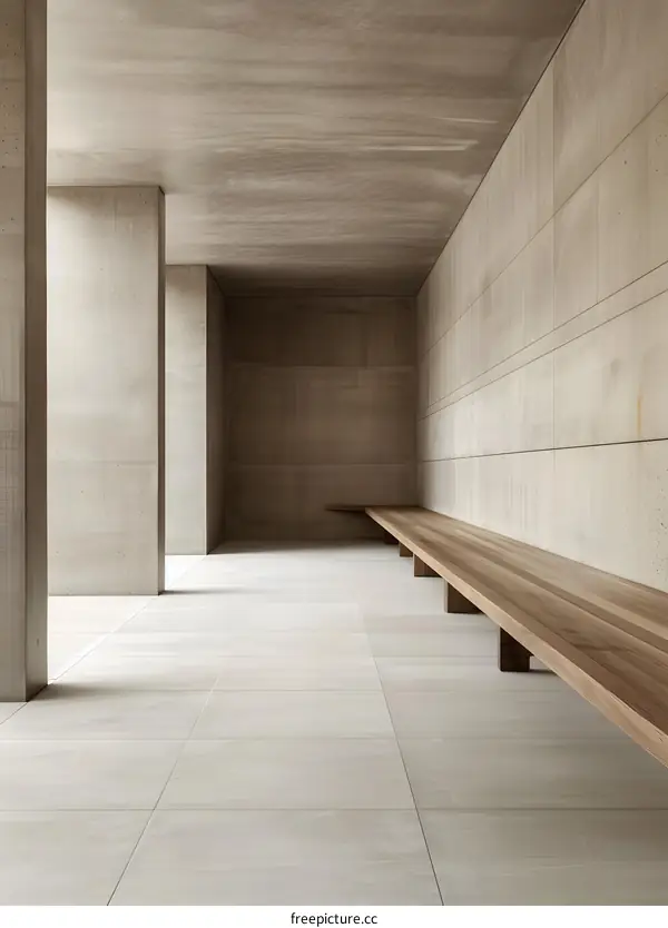 Minimalist Concrete and Wood Bench in Modern Interior