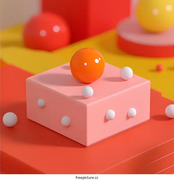 Orange and White 3D Sphere on Pink Cube