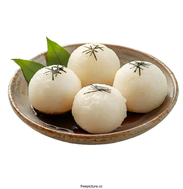 [Transparent Background PNG]Four rice balls on a plate