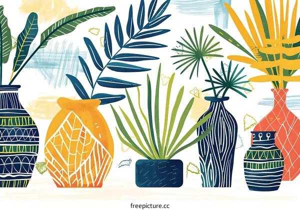 Abstract  Floral Arrangement With Colorful Vases