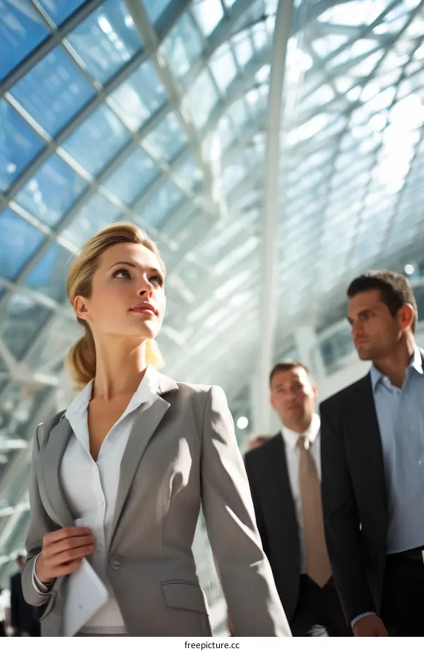 Business people walking in a modern building