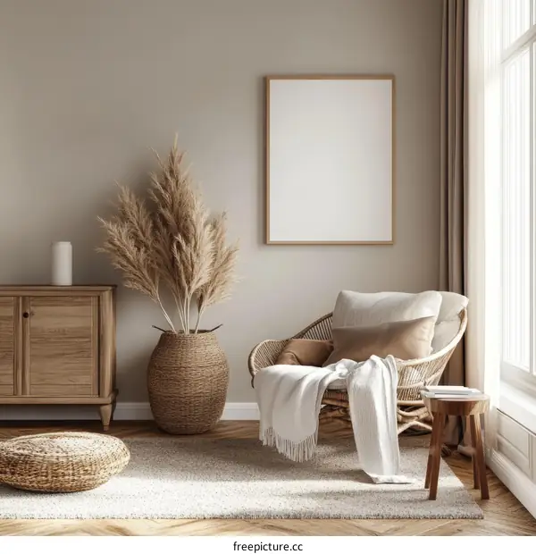 Bohemian Style Living Room Mockup Interior Design