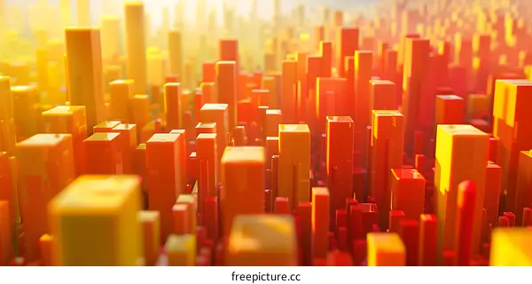 3D illustration of a city made of orange and yellow blocks