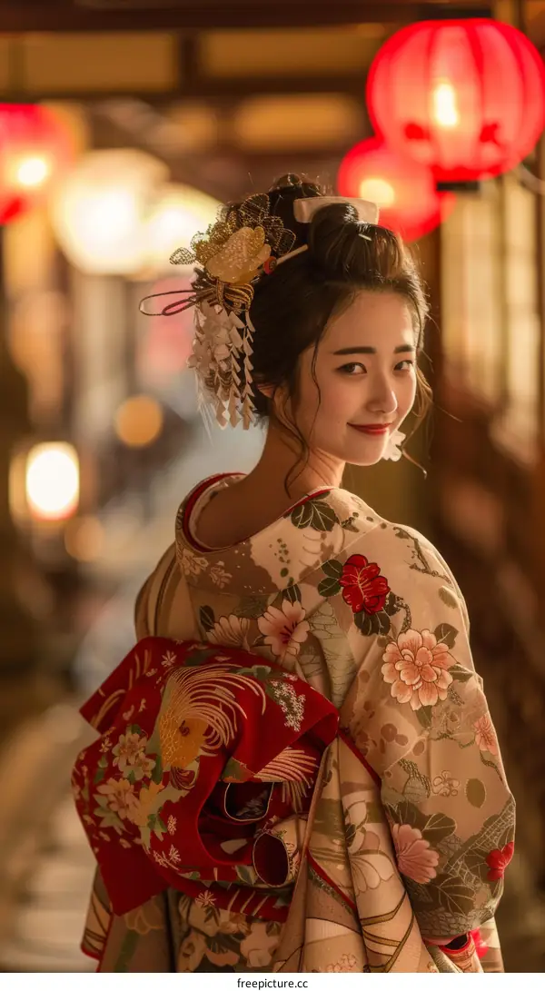 Portrait of a beautiful Japanese woman in traditional kimono